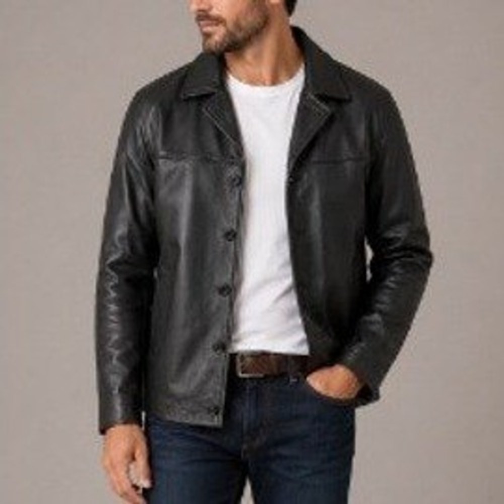 Wilsons Leather Men's Black Front Button M. Julian Leather Jacket Size L